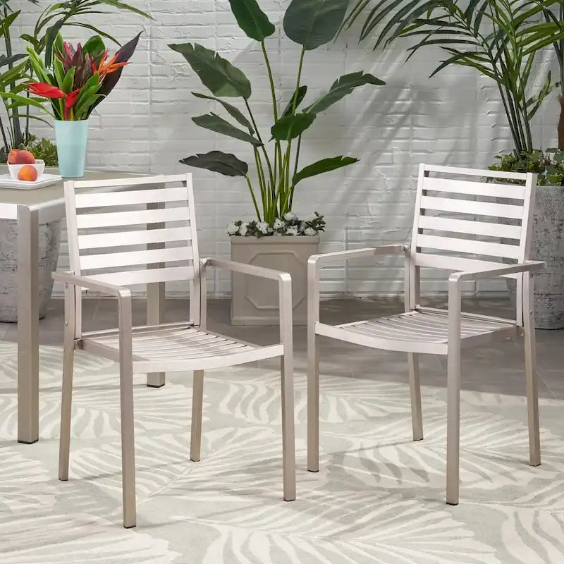 Cape Coral Aluminum Modern Outdoor Dining Chair (Set of 2) by Christopher Knight Home