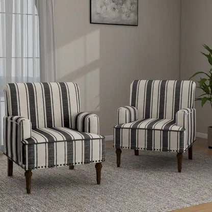 Set of 2 Traditional Upholstered Stripe Accent Chair for Living Room