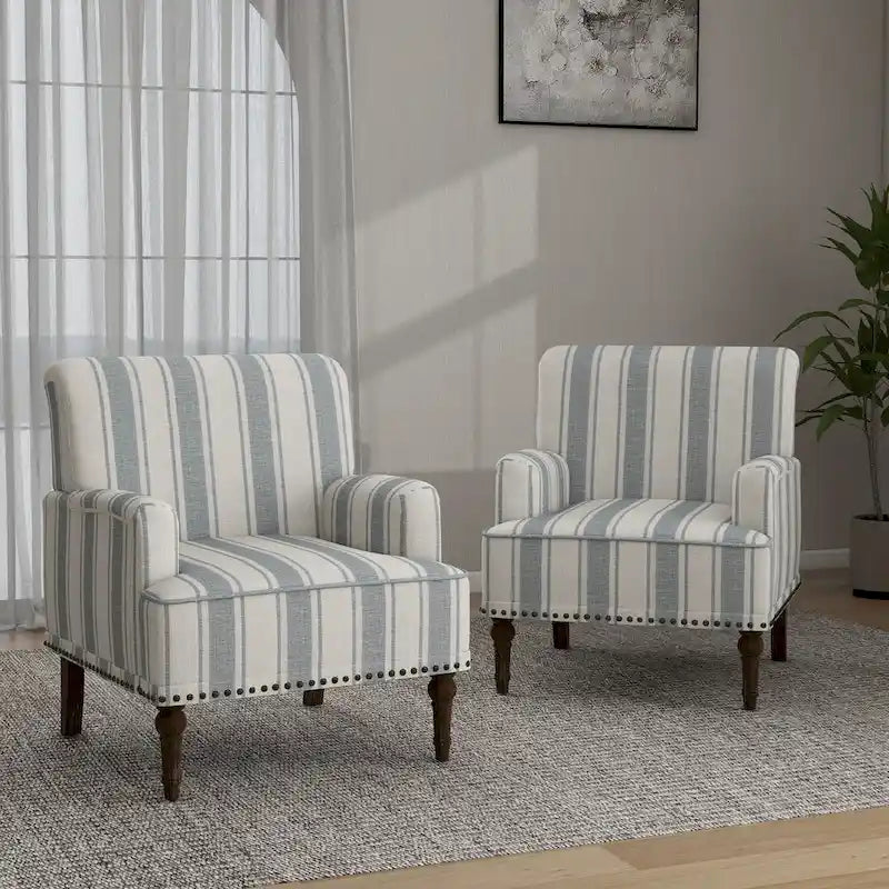 Set of 2 Traditional Upholstered Stripe Accent Chair for Living Room