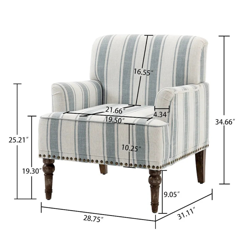 Set of 2 Traditional Upholstered Stripe Accent Chair for Living Room