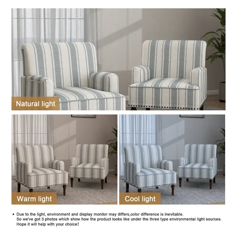 Set of 2 Traditional Upholstered Stripe Accent Chair for Living Room