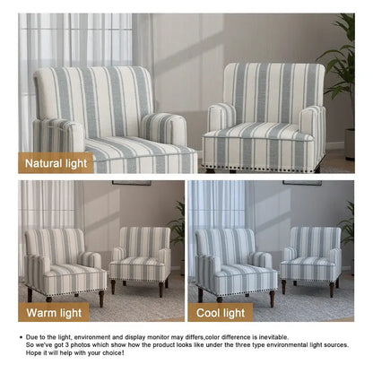 Set of 2 Traditional Upholstered Stripe Accent Chair for Living Room