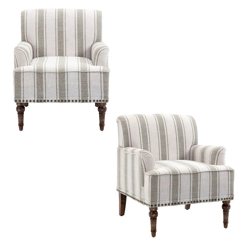 Set of 2 Traditional Upholstered Stripe Accent Chair for Living Room