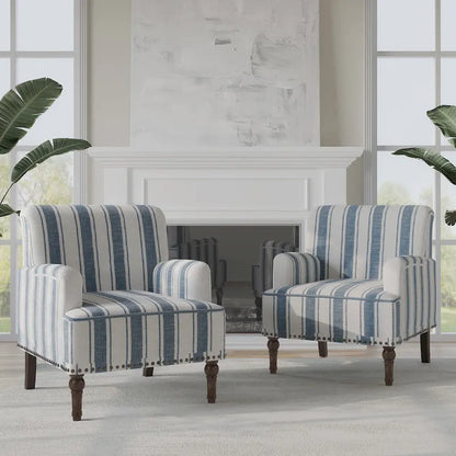 Set of 2 Traditional Upholstered Stripe Accent Chair for Living Room