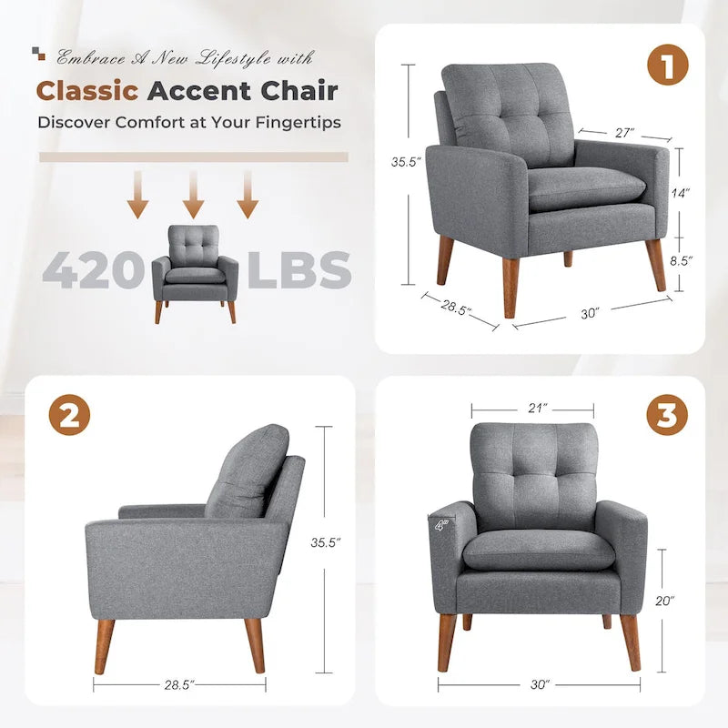 Homall Accent Chair Modern Fabric Upholstered Arm Chair Wood Legs Lounge Chair for Living Room
