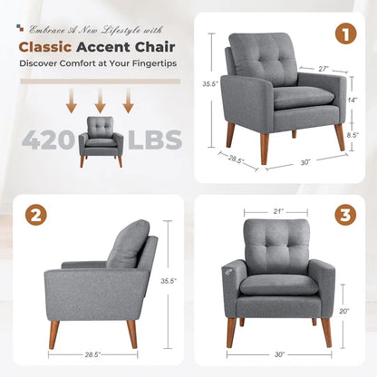 Homall Accent Chair Modern Fabric Upholstered Arm Chair Wood Legs Lounge Chair for Living Room