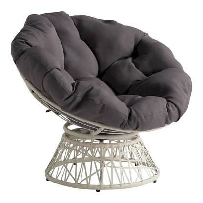 Papasan Chair with Round Pillow Cushion and Cream Wicker Weave