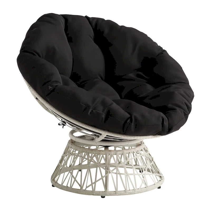 Papasan Chair with Round Pillow Cushion and Cream Wicker Weave