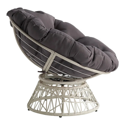 Papasan Chair with Round Pillow Cushion and Cream Wicker Weave