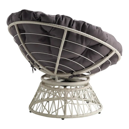 Papasan Chair with Round Pillow Cushion and Cream Wicker Weave