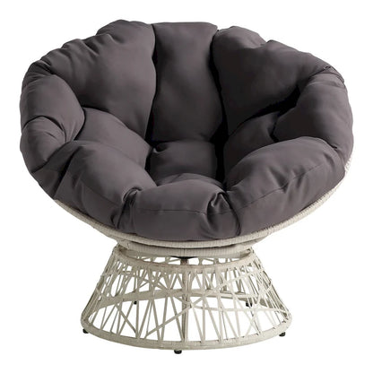 Papasan Chair with Round Pillow Cushion and Cream Wicker Weave