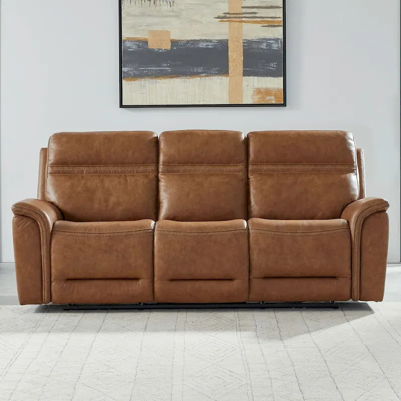 Cooper Leather Dual Power Reclining Sofa - Camel