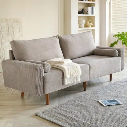 HOOOWOOO Mid-Century Modern Upholstered Sofa Couch with Rolled Pillows