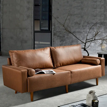 HOOOWOOO Mid-Century Modern Upholstered Sofa Couch with Rolled Pillows