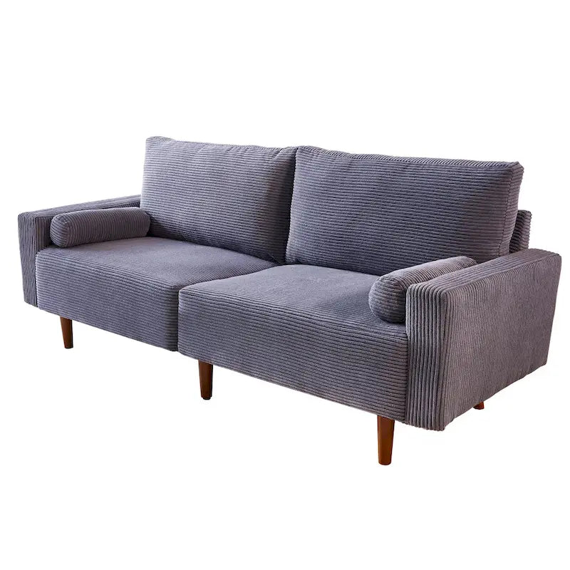 HOOOWOOO Mid-Century Modern Upholstered Sofa Couch with Rolled Pillows