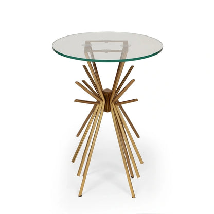 Helios Modern Glam Handcrafted Sunburst Accent Table with Tempered Glass Top by Christopher Knight Home