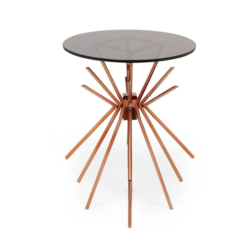 Helios Modern Glam Handcrafted Sunburst Accent Table with Tempered Glass Top by Christopher Knight Home
