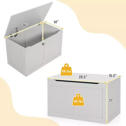 Costway Wooden Toy Box Kids Storage Chest Bench W/ Flip-Top Lid & Safety Hinge