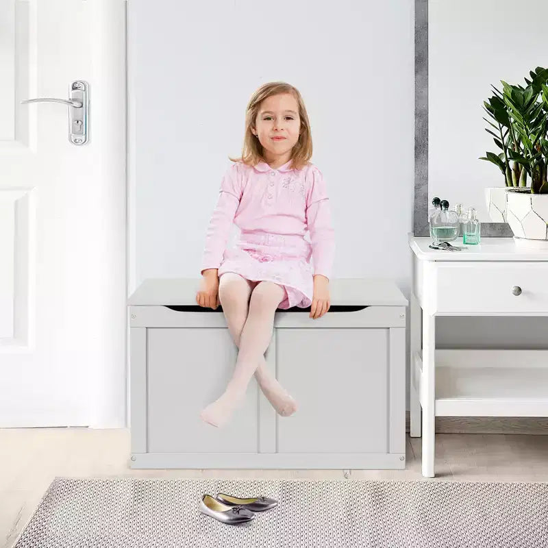 Costway Wooden Toy Box Kids Storage Chest Bench W/ Flip-Top Lid & Safety Hinge