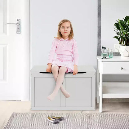 Costway Wooden Toy Box Kids Storage Chest Bench W/ Flip-Top Lid & Safety Hinge