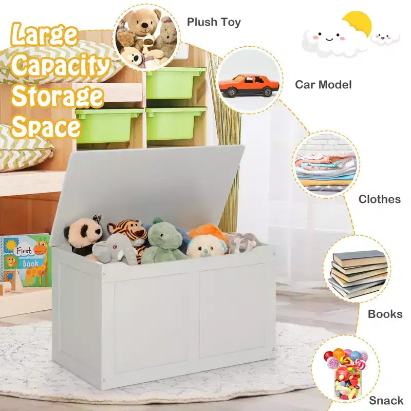 Costway Wooden Toy Box Kids Storage Chest Bench W/ Flip-Top Lid & Safety Hinge
