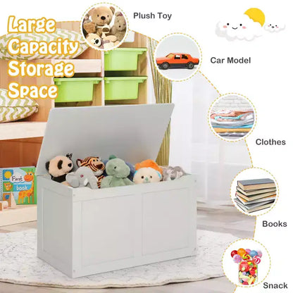 Costway Wooden Toy Box Kids Storage Chest Bench W/ Flip-Top Lid & Safety Hinge