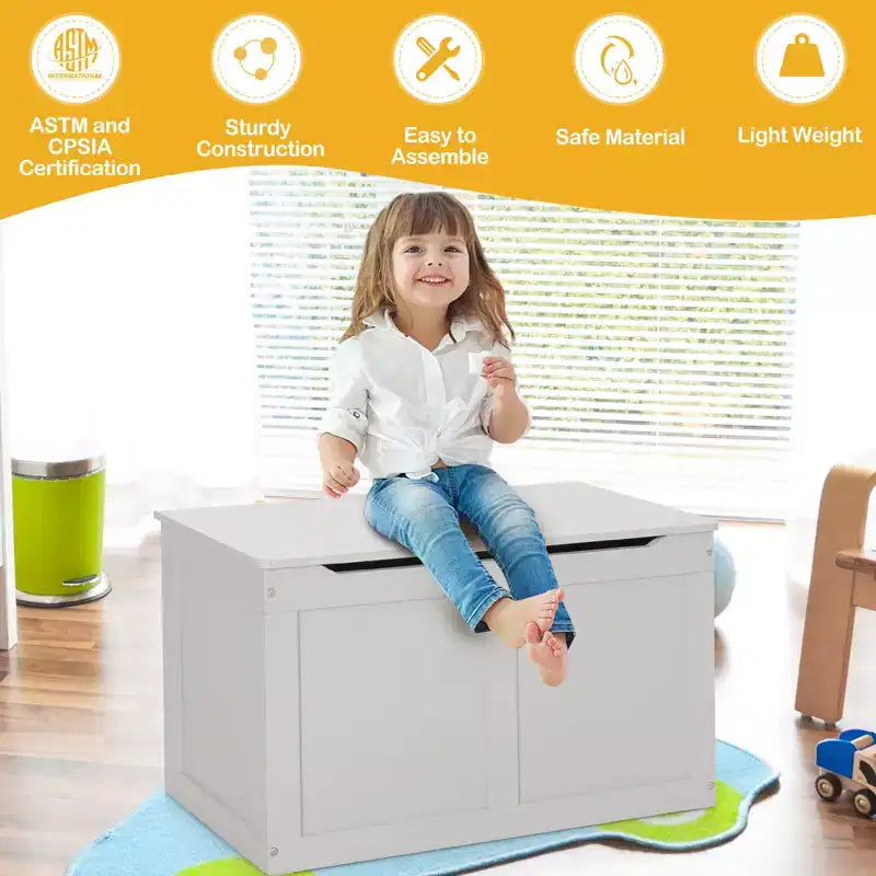 Costway Wooden Toy Box Kids Storage Chest Bench W/ Flip-Top Lid & Safety Hinge