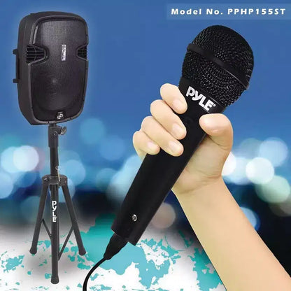 Pyle 15 Bluetooth PA Speaker System with Wired Microphone & Speaker Stand - Black