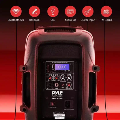 Pyle Impianto Altoparlanti PA Bluetooth, Subwoofer da 10", 1000W MAX, Radio FM, USB/SD, Ingresso Aux, Funzione di Registrazione PPHP1037UB
