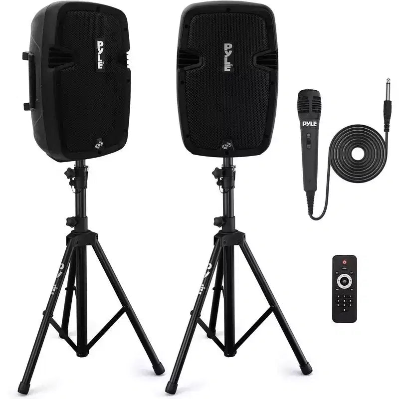 Active Passive PA Loudspeaker System for Streaming with Bluetooth, Wired Microphone, 2 Stands, 700W Power