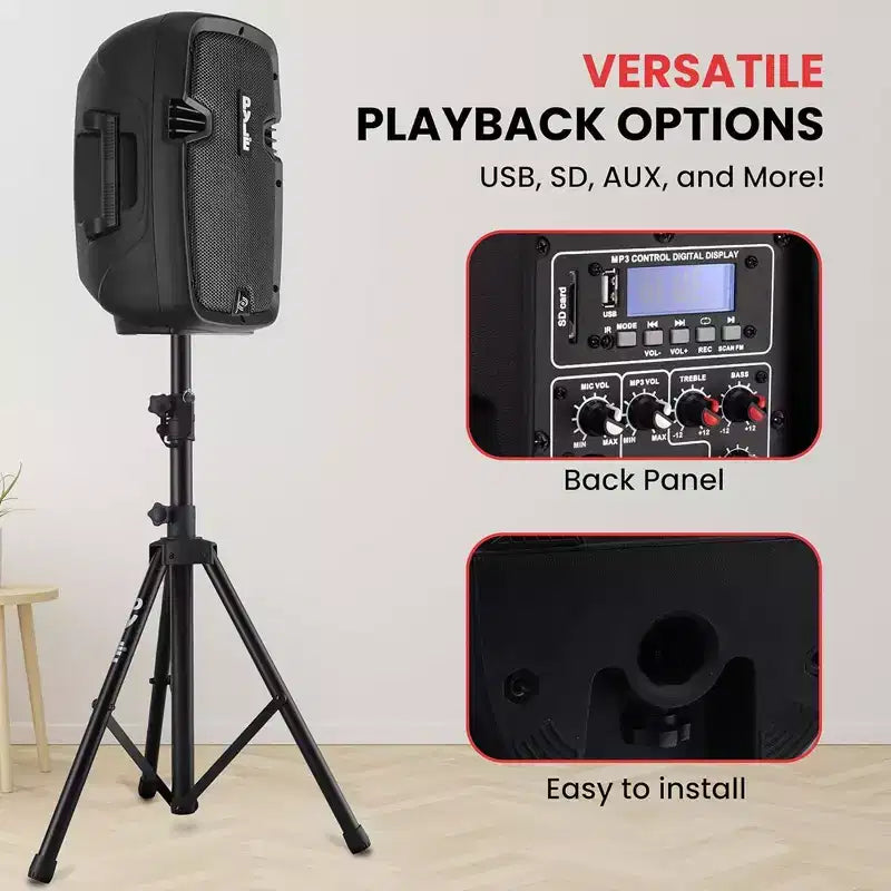 Active Passive PA Loudspeaker System for Streaming with Bluetooth, Wired Microphone, 2 Stands, 700W Power