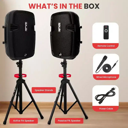 Active Passive PA Loudspeaker System for Streaming with Bluetooth, Wired Microphone, 2 Stands, 700W Power
