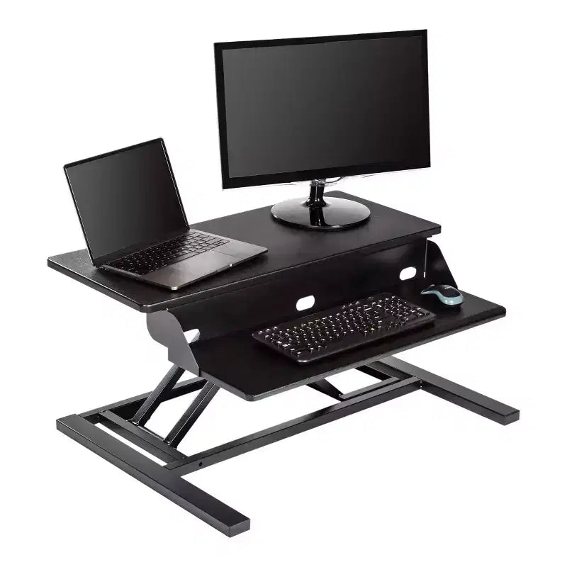 Stand Up Desk Store AirRise Pro Two Tier Standing Desk Converter Monitor Stand with Built-In Keyboard Tray (White, 32 Wide)