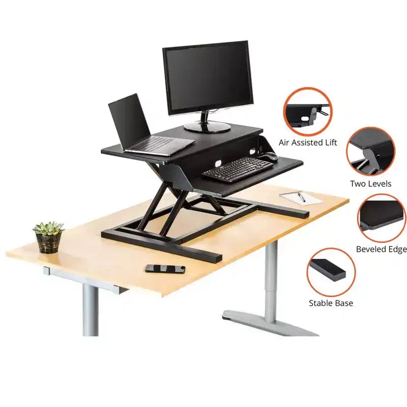Stand Up Desk Store AirRise Pro Convertitore per Scrivania a Due Livelli con Supporto Monitor e Vassoio Tastiera Integrato (Bianco, 81 cm di Larghezza)