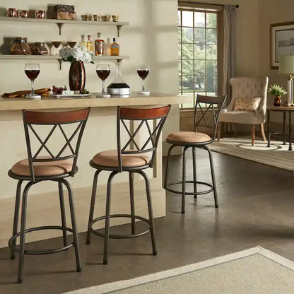 Sgabelli in metallo e legno con schienale a X regolabili Verona, finitura bronzo, confezione da 3, di iNSPIRE Q Classic
