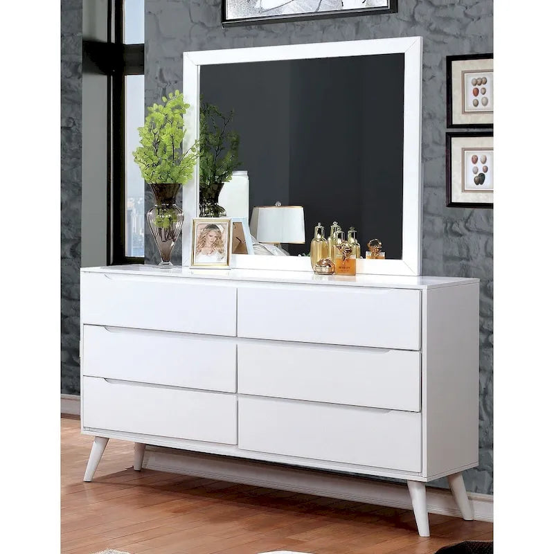 Comò e specchio Fopp Mid-Century Modern a 6 cassetti (2 pezzi) di Furniture of America