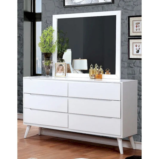 Comò e specchio Fopp Mid-Century Modern a 6 cassetti (2 pezzi) di Furniture of America