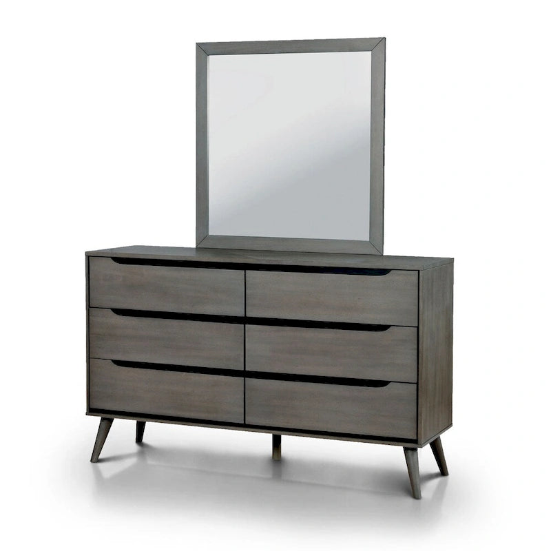 Comò e specchio Fopp Mid-Century Modern a 6 cassetti (2 pezzi) di Furniture of America