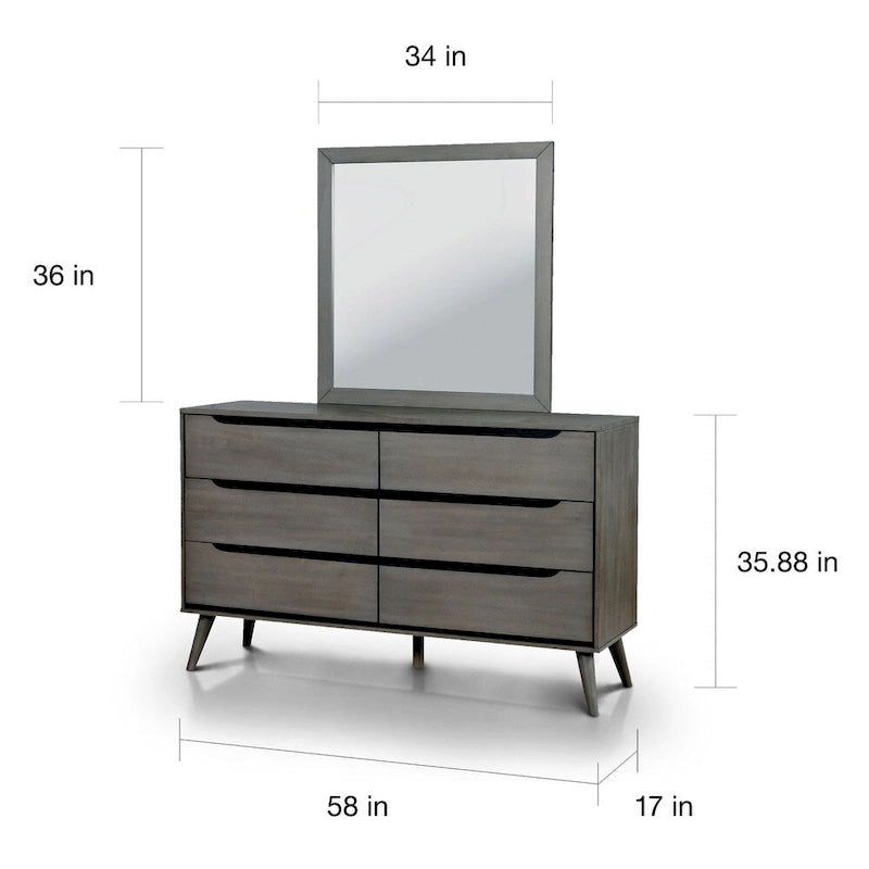 Comò e specchio Fopp Mid-Century Modern a 6 cassetti (2 pezzi) di Furniture of America