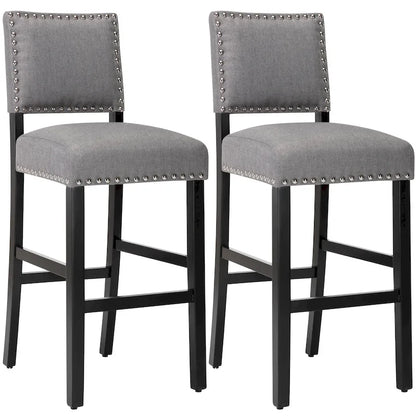 28 Inches Fabric Barstools Upholstered Bar stools Pub Chairs with Back and Silver Nailhead Trim Set of 2