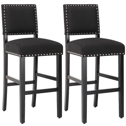 28 Inches Fabric Barstools Upholstered Bar stools Pub Chairs with Back and Silver Nailhead Trim Set of 2