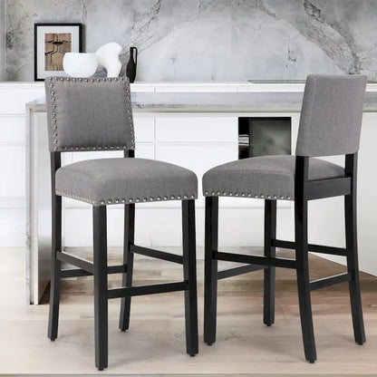 28 Inches Fabric Barstools Upholstered Bar stools Pub Chairs with Back and Silver Nailhead Trim Set of 2
