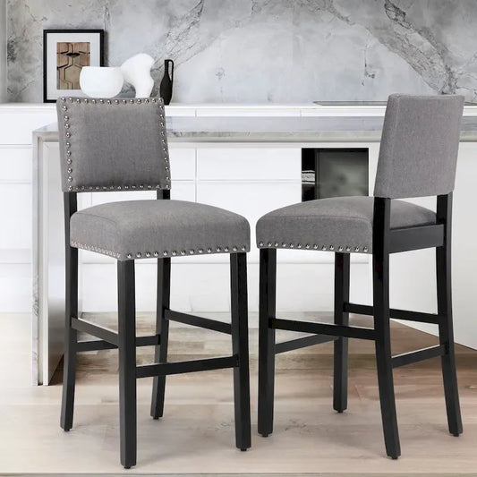 28 Inches Fabric Barstools Upholstered Bar stools Pub Chairs with Back and Silver Nailhead Trim Set of 2