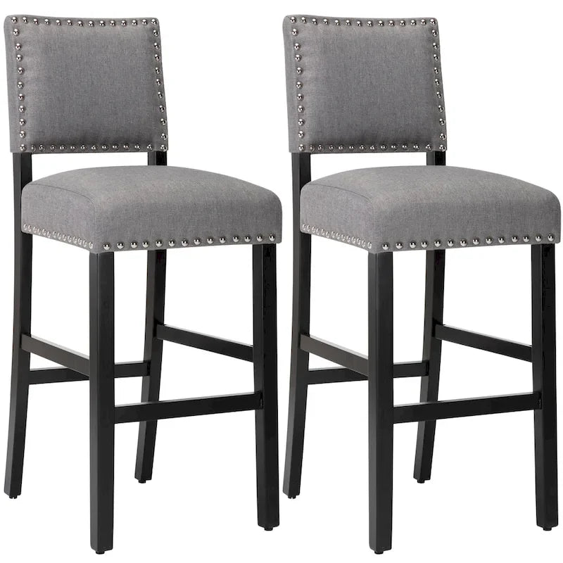 28 Inches Fabric Barstools Upholstered Bar stools Pub Chairs with Back and Silver Nailhead Trim Set of 2