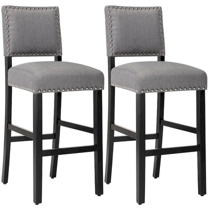 28 Inches Fabric Barstools Upholstered Bar stools Pub Chairs with Back and Silver Nailhead Trim Set of 2