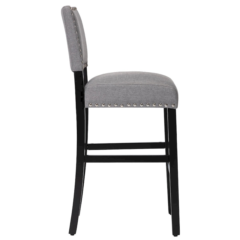 28 Inches Fabric Barstools Upholstered Bar stools Pub Chairs with Back and Silver Nailhead Trim Set of 2