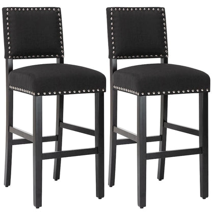 28 Inches Fabric Barstools Upholstered Bar stools Pub Chairs with Back and Silver Nailhead Trim Set of 2