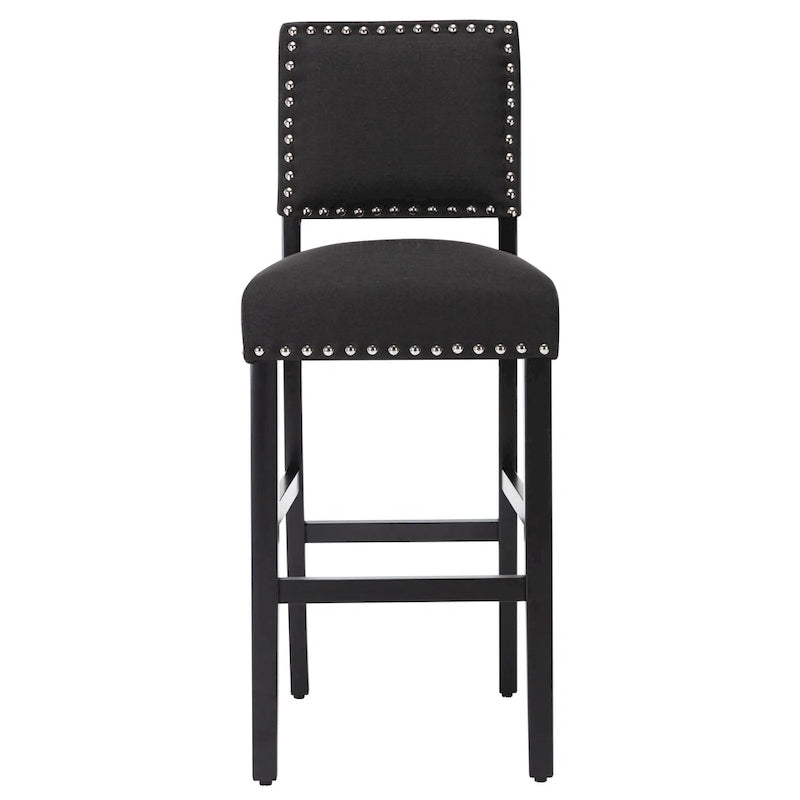 28 Inches Fabric Barstools Upholstered Bar stools Pub Chairs with Back and Silver Nailhead Trim Set of 2