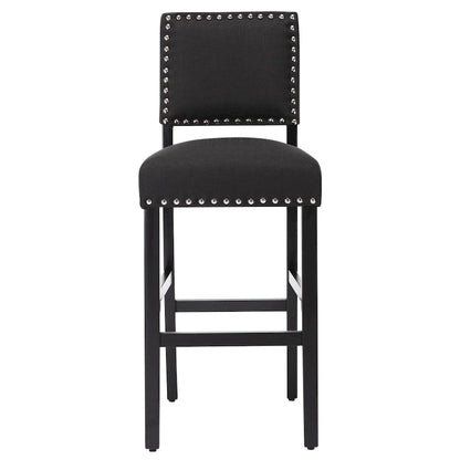 28 Inches Fabric Barstools Upholstered Bar stools Pub Chairs with Back and Silver Nailhead Trim Set of 2