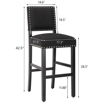 28 Inches Fabric Barstools Upholstered Bar stools Pub Chairs with Back and Silver Nailhead Trim Set of 2